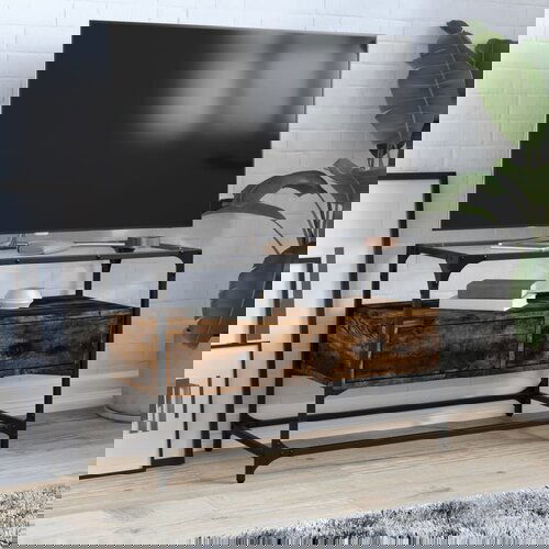 VidaXL TV omarica s stekleno plo&amp;scaron;čo dimljen hrast 80x35x51 cm inž. les Slike