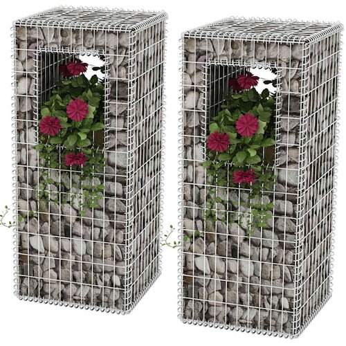  Gabionske stupne ko&amp;scaron;are/sadilice 2 kom čelične 50 x 50 x 120 cm Slike