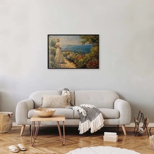  Plakat - Nostalgic impression - a pensive woman contemplating 90x60 Crni okvir Slike