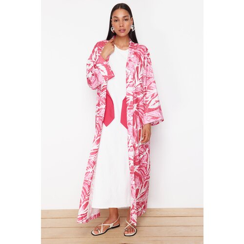 Trendyol Fuchsia Tropical Patterned Long Woven Kimono & Kaftan Slike