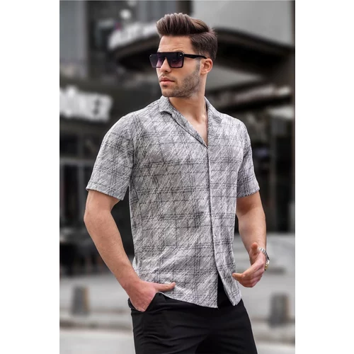 Madmext Men's Gray Classic Collar Regular Fit Short Sleeve Shirt 5583