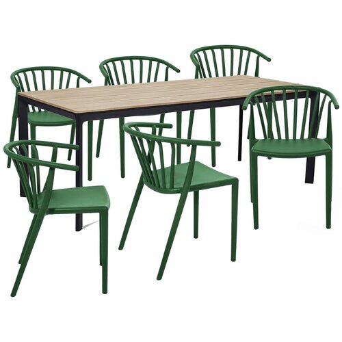 Bonami Selection vrtni blagovaonski set za 6 osoba sa zelenim stolicama Capri i stolom Thor, 210 x 90 cm Slike