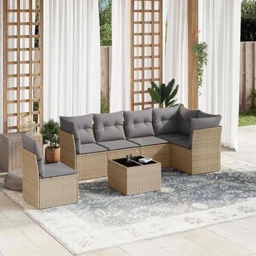 vidaXL 7-dijelni set vrtnih sofa od poliratana s jastucima bež Cijene