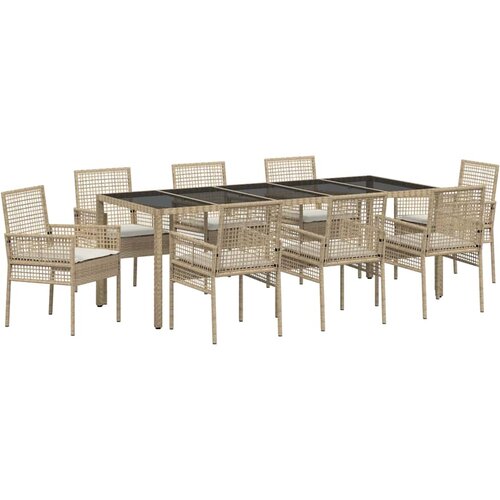  Vrtni set za objed 9 kom. Bež poliratan 250 x 100 x 75 cm Slike