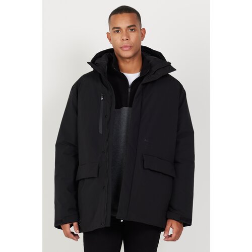 AC&Co / Altınyıldız Classics Men's Black Hooded High Neck Standard Fit Warm Windproof Coat Slike