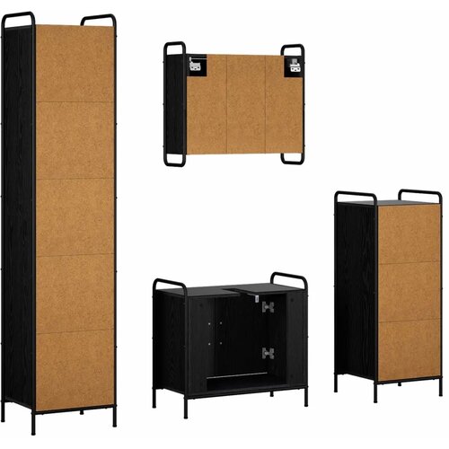  Set ormarića za kupaonicu 4 kom. Crni hrast 40 x 36 x 181 cm - Crni hrast Ormarić ispod sudopera (2 vrata) + viseći ormarić + ku Slike
