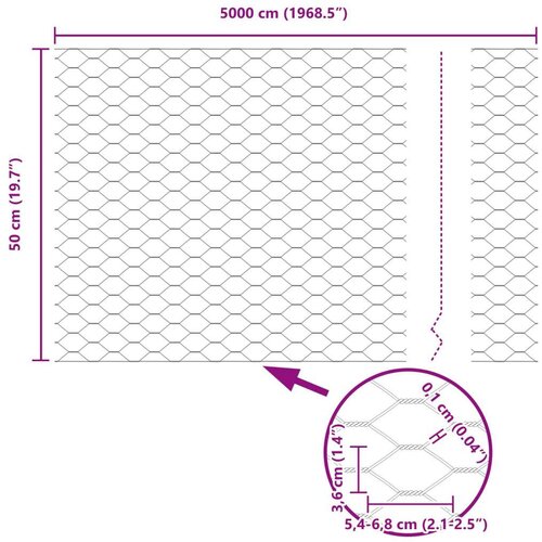VidaXL Heksagonalna Ograda Siva 0.5x50 m Čelik Slike