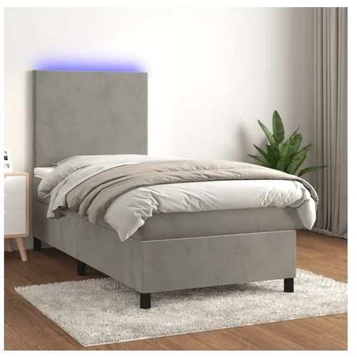 vidaXL Box spring postelja z vzmetnico LED svetlo siva 90x19