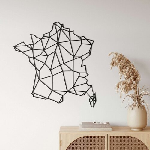 Wallxpert metalni zidni ukras 5292, geometrijska mapa Francuske, 72 x 74 cm, crni Cene