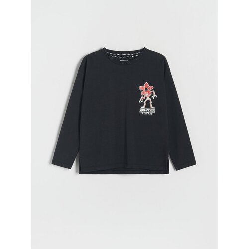 Reserved oversize majica z dolgimi rokavi stranger things - črna Cene