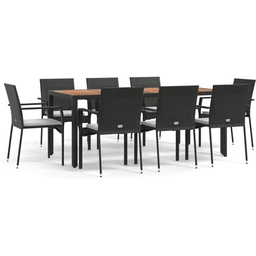  9-dijelni vrtni blagovaonski set s jastucima crni od poliratana Crna Dužina stola 190 cm Slike