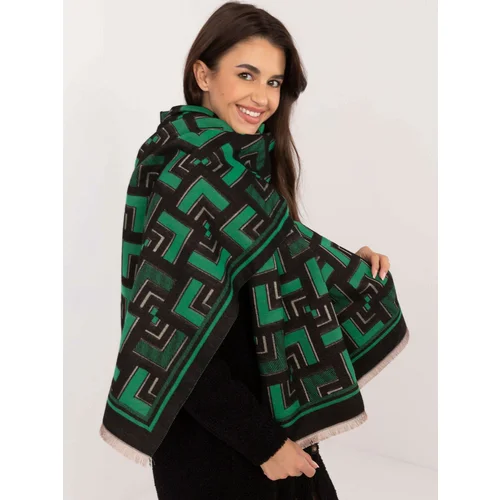 Fashion Hunters Black and green scarf with geometric patterns