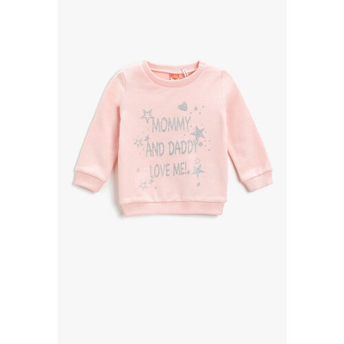 Koton Girl's Glittery Printed Crew Neck Cotton Sweatshirt Slike