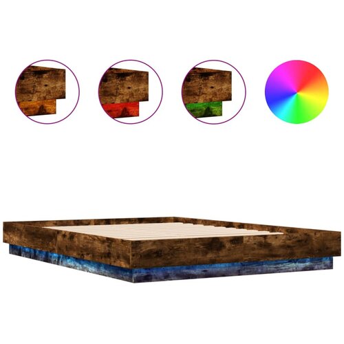 Maison Chic Posteljni okvir - Dvoposteljna postelja - Zakonska postelja z LED diodami dimljeni hrast 160x200 cm, (21694518) Slike