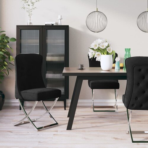  Blagovaonska stolica crna 53 x 52 x 98 cm od bar&amp;scaron;una i čelika Slike