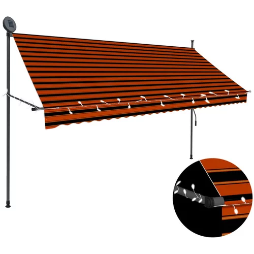  Ročno zložljiva tenda z LED lučmi 300 cm oranžna in rjava