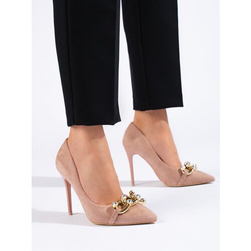 VINCEZA Suede pink stilettos with chain Cijene