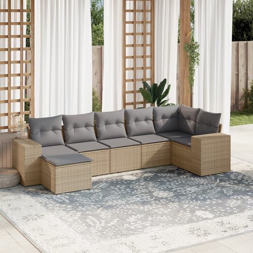 vidaXL 7-dijelni set vrtnih sofa od poliratana s jastucima bež Cijene