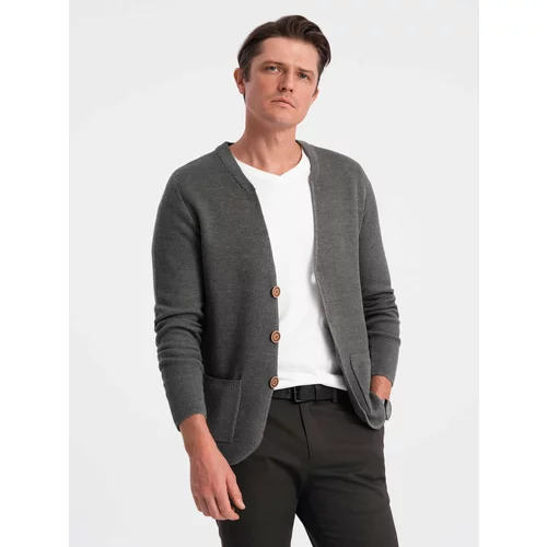 Ombre Structured men's cardigan sweater with pockets - graphite melange