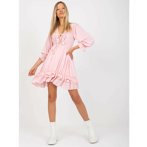 Fashion Hunters Light pink boho dress with a frill Winona OCH BELLA