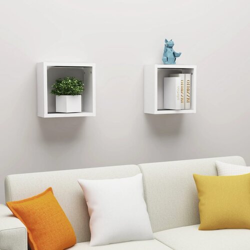 VidaXL Stenska polica kockasta 2 kosa bela 30x15x30 cm Slike