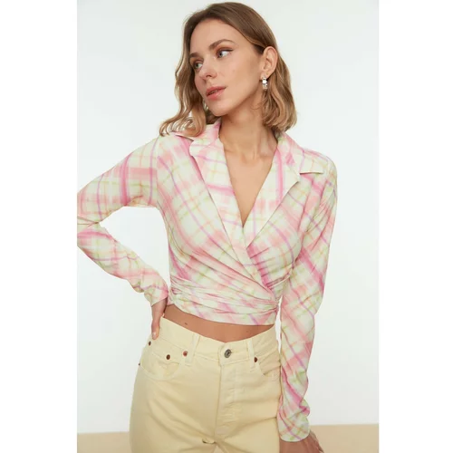 Trendyol Multicolored Double Breasted Plaid Knitted Blouse