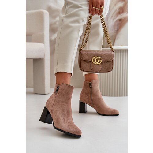 Boto PS1 Warm Eco Suede Women's Ankle Boots With Heel Zip Fastening Brown Erillia Cene