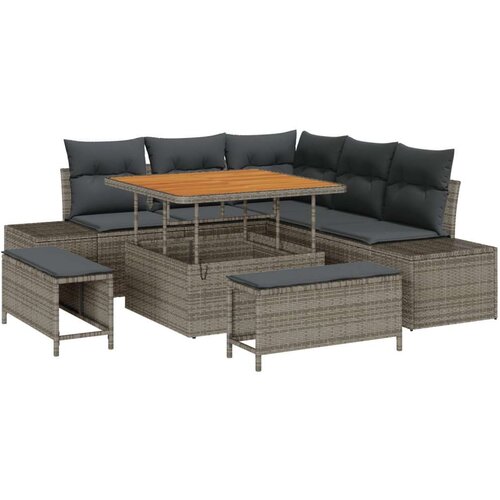 8 komada vrtni sofa set s jastučićima siva poli ratan akacija 2-sjedalna vrtna sofa s jastučićima siva poli ratan 3 komada vrt Slike