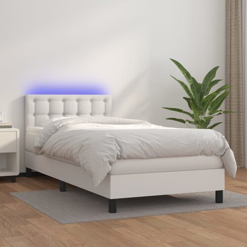 The Living Store Box spring postelja z vzmetnico LED bela 90x200 cm umetno usnje - Box Spring Postelja, (21515954) Slike