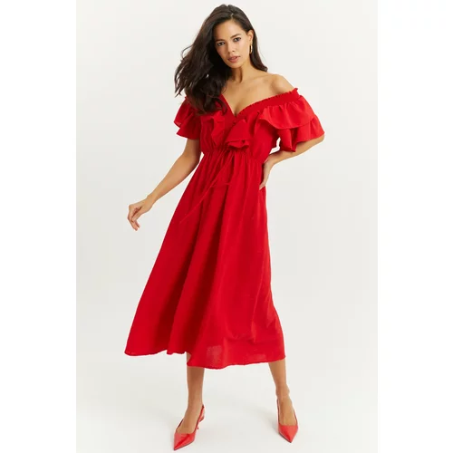 Cool & Sexy Women's Red Front Back V Ruffle Dress KS113