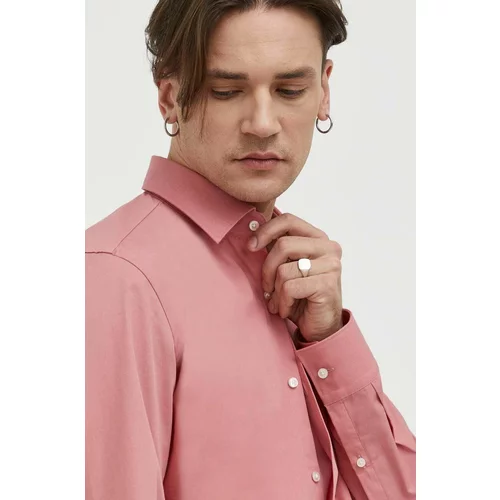 Hugo Košulja za muškarce, boja: ružičasta, slim, s klasičnim ovratnikom