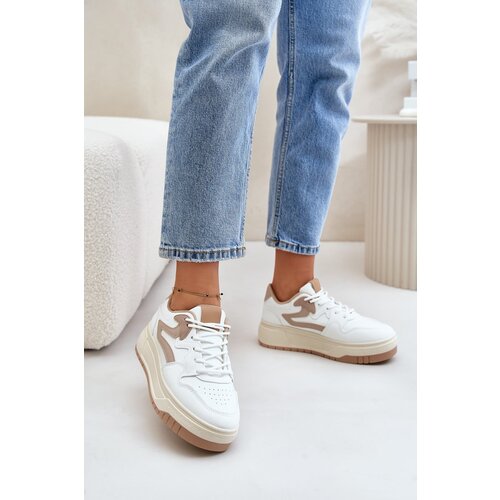 Kesi Women&amp;#039;s sneakers made of eco-leather on a white-beige platform Henizore Slike