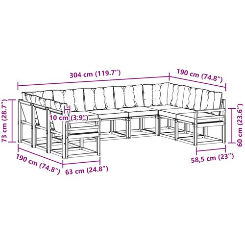  Set vanjskih sofa 9 kom. Prirodna i bež Smeđa 304 x 190 x 73 cm Slike