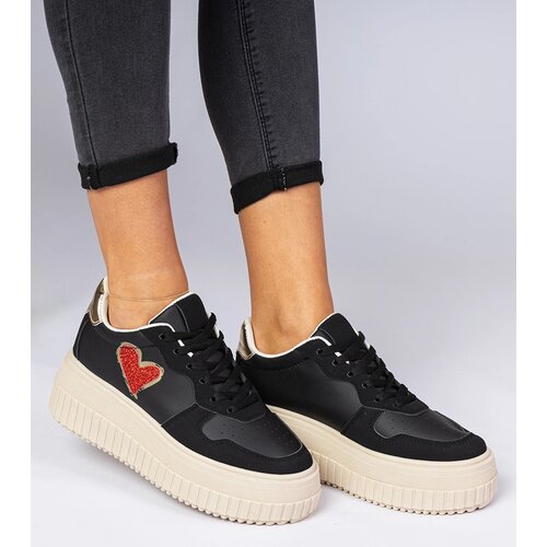 Gemre Black women's sneakers with a glittery heart Laira Cene