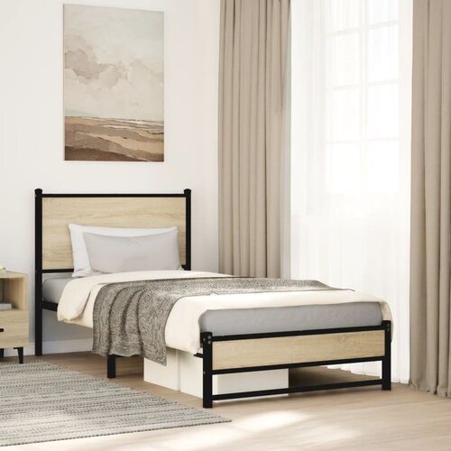 Furnova Kovinski posteljni okvir brez vzmetnice sonoma hrast 90x190 cm, (21944252) Cene