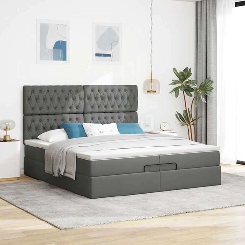 VidaXL Otomanski okvir kreveta s madracima tamnosivi 200x200cm tkanine Slike