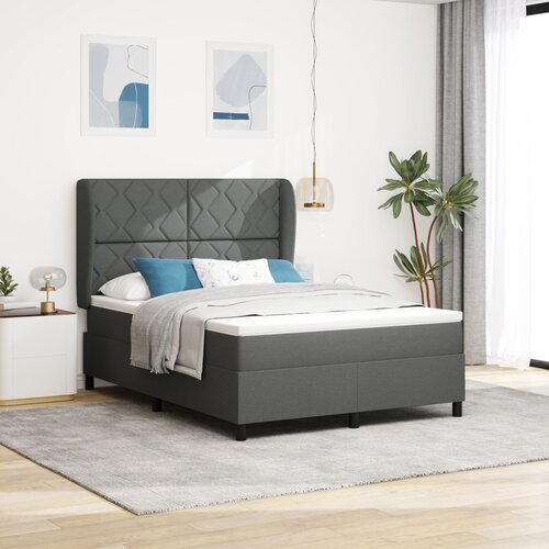 VidaXL Box Spring Krevet s Madracem - Tamno Siva, 140x190 cm, Tkanina Slike