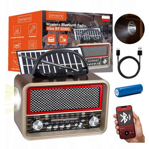 Zenwire Radio Retro FM, solarno napajano, Bluetooth, prenosno, na baterije, z anteno, USB-C, BT-S060, (5000195866) Cene
