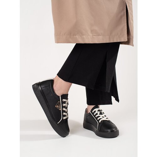 GOODIN Black leather sneakers with a thick sole Cijene