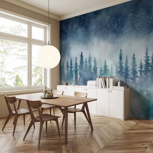  Foto tapeta - Night landscape - landscape of a misty forest at night with a starry sky 300x210 Standard Slike