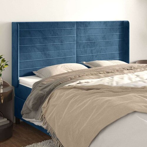  Vzglavje z u&amp;scaron;esi temno modro 183x16x118/128 cm žamet, (20936168) Slike