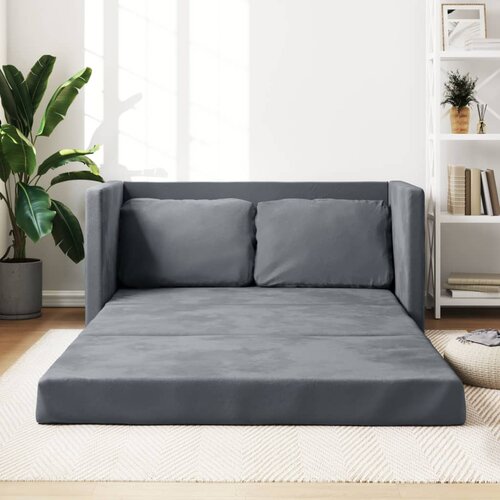 VidaXL Talni raztegljiv kavč 2 v 1 temno siv 122x204x55 cm žamet Slike