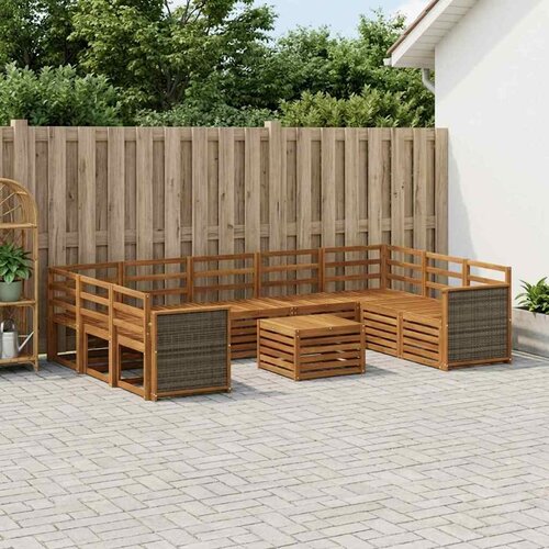  Set vanjskih sofa 10 kom. Prirodna Čvrsto drvo akacije Slike