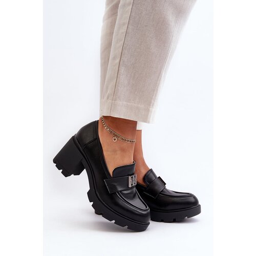 PE1 Women&amp;#039;s shoes on chunky heel with ornament Black Ranunca Slike