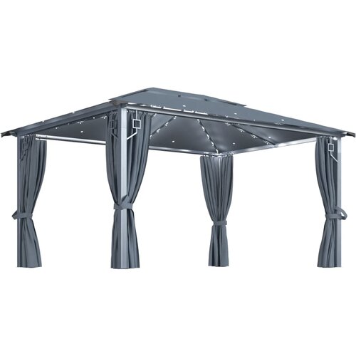 VidaXL Paviljon z zaveso in LED lučkami 4x3 m antraciten aluminij Slike