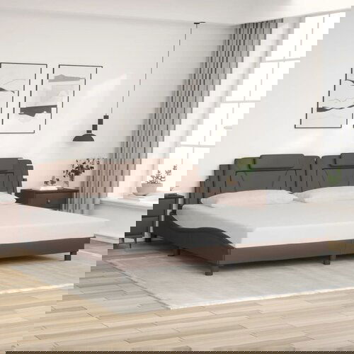  The Living Store Posteljni okvir z vzglavjem rjav 200x200 cm umetno usnje - Posteljni Okvir, (21450470) Cene