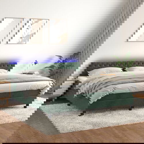 VidaXL Krevet box spring s madracem LED tamnozeleni 160x200 cm bar&amp;scaron;un Slike