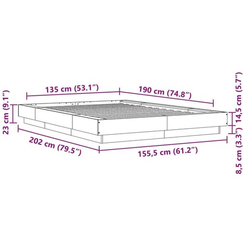 VidaXL Okvir kreveta siva boja hrasta 135 x 190 cm konstruirano drvo Slike