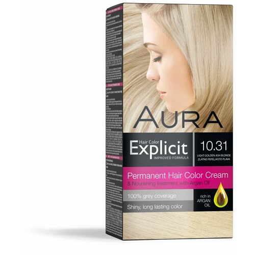 Aura set za trajno bojenje kose explicit 10.31 light golden ash blonde / zlatno pepeljasto plava Slike