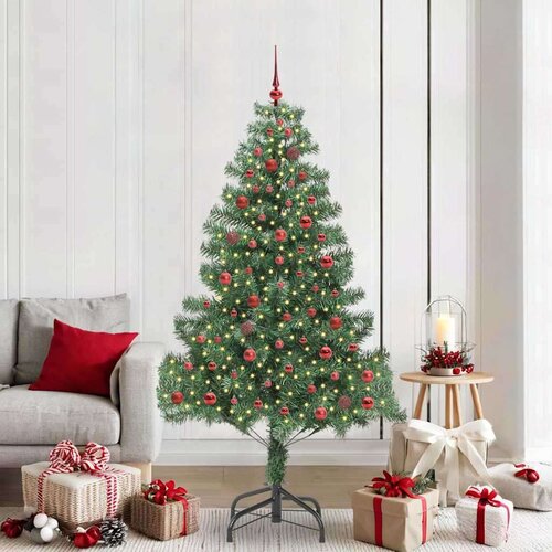 vidaXL Božično drevo med 300 LED z stojalom Zelena 210 cm PVC Cene